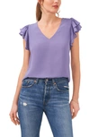 1.state Ruffle Short Sleeve V-neck Top In Twilight Purple