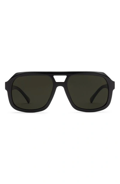 Electric Augusta 57mm Polarized Square Aviator Sunglasses In Gloss Black/ Grey Polar