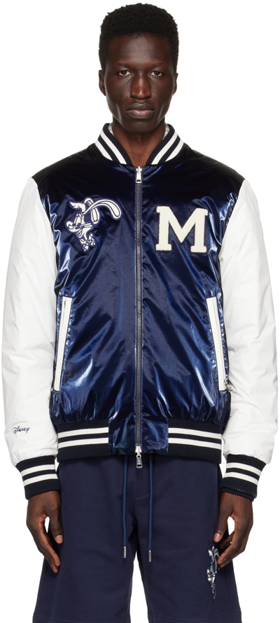 Moncler X Disney 金属感棒球飞行员夹克 In Blue