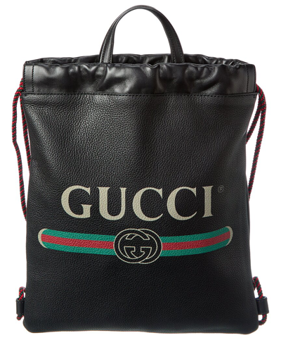 Gucci Drawstring Leather Backpack In Black