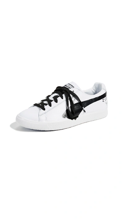 Puma X Shantell Martin Women's Clyde Leather Lace Up Sneakers In  White/ Black