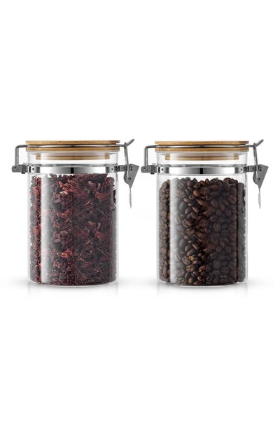 Joyjolt Set Of 2 Glass Storage Jars With Airtight Bamboo Clamp Lids In Clear