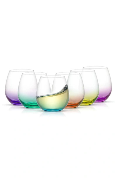 Joyjolt Hue Set Of 6 Colored Stemless Wine Glasses In Multi