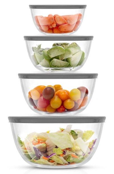 Joyjolt Set Of 4 Thick Glass Mixing Bowls With Airtight Lids In Grey