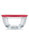 Joyjolt Set Of 4 Thick Glass Mixing Bowls With Airtight Lids In Red