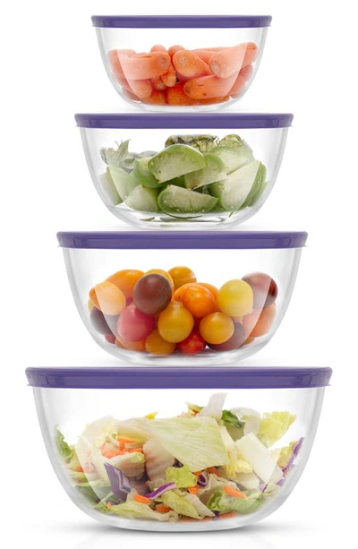 Joyjolt Set Of 4 Thick Glass Mixing Bowls With Airtight Lids In Purple
