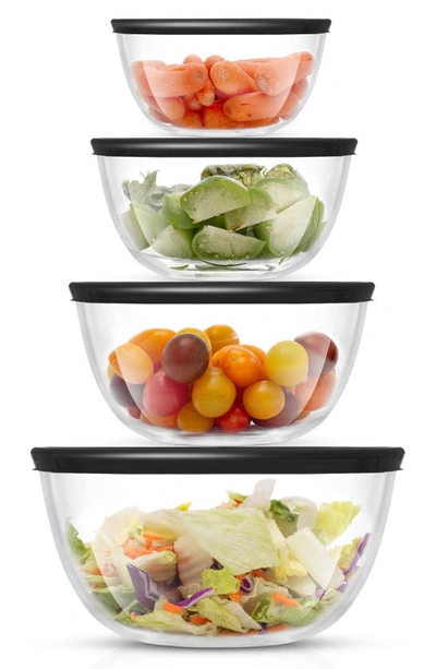 Joyjolt Set Of 4 Thick Glass Mixing Bowls With Airtight Lids In Black