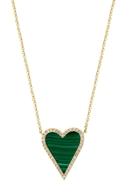Effy 14k Yellow Gold Malachite & Diamond Halo Heart Pendant Necklace In Green