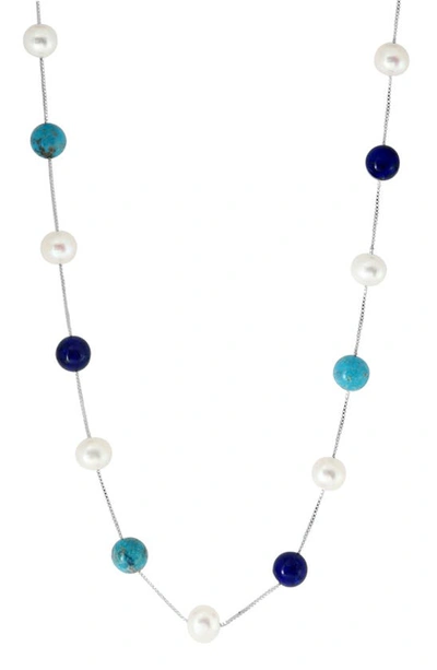 Effy Sterling Silver Turquoise, Lapis & Freshwater Pearl Station Necklace