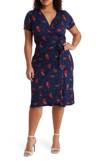 Renee C Floral Jersey Wrap Dress In Navy