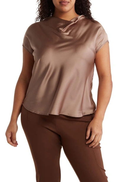 Renee C Cowl Neck Short Sleeve Satin Top In Dune