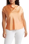 Renee C Cowl Neck Short Sleeve Satin Top In Melon