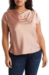 Renee C Cowl Neck Short Sleeve Satin Top In Rose
