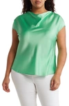 Renee C Cowl Neck Short Sleeve Satin Top In Tea Green
