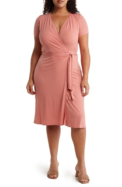 Renee C Solid Jersey Wrap Dress In Coral