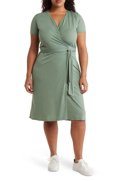 Renee C Solid Jersey Wrap Dress In Green