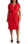 Renee C Solid Jersey Wrap Dress In Red