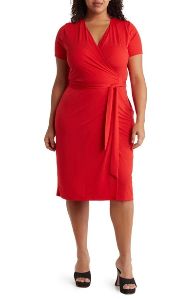Renee C Solid Jersey Wrap Dress In Red