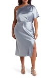 Renee C Satin One-shoulder Dress In Steel Blue
