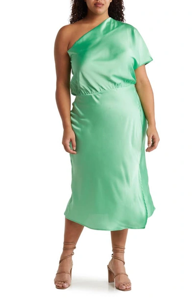 Renee C Satin One-shoulder Dress In Tea Green