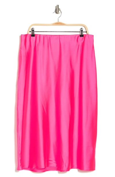 Renee C Satin Midi Skirt In Neon Pink