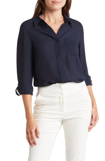 Nanette Lepore Roll Tab Button-up Shirt In Nanette Navy