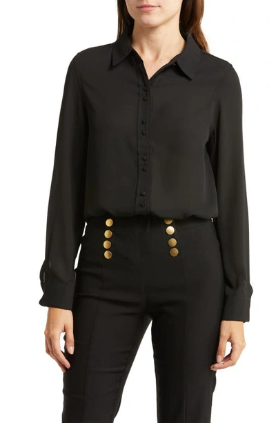 Nanette Lepore Long Sleeve Button-up Shirt In Very Black