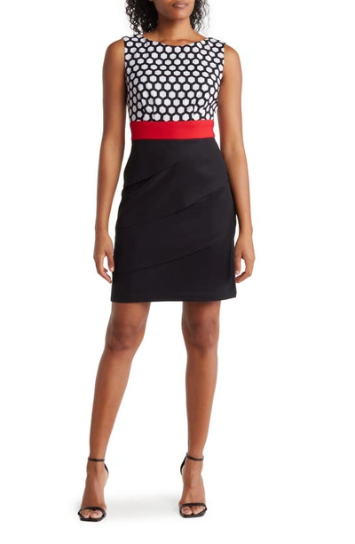 Connected Apparel Sleeveless Twill Tiered Skirt Dress In Black/ Red