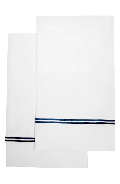 Melange Home Set Of 2 Stripe Embroidered Linen Pillowcases In Navy
