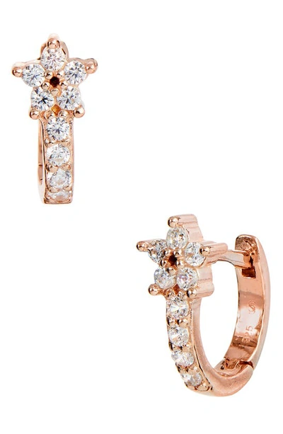 Savvy Cie Jewels 18k Gold Plated Sterling Silver Micro Floral Cubic Zironia Huggie Earrings In Pink