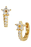 Savvy Cie Jewels 18k Gold Plated Sterling Silver Micro Floral Cubic Zironia Huggie Earrings In Yellow