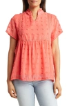 Forgotten Grace Crochet Clip Dot Blouse In Coral