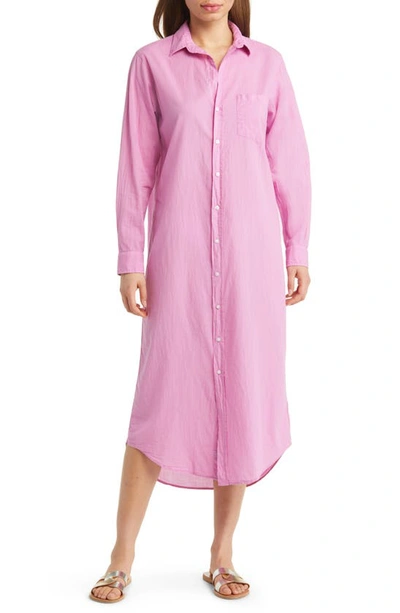 Frank & Eileen Rory Button-up Organic Cotton Maxi Shirtdress In Pop Pink