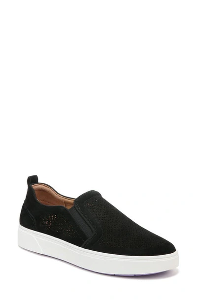 Vionic Kimmie Perforated Suede Slip-on Trainer In Black