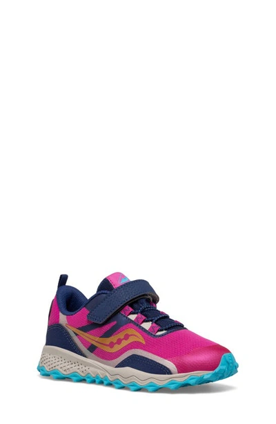 Saucony Kids' Peregrine 12 A/c Water Repellent Hiking Sneaker In Navy/ Pink/ Turq