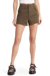 Frame High Waist Patch Pockets Utility Denim Shorts In Washed Fatigue