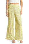 Open Edit Wide Leg Knit Pants In Ivory Olive Psych Blooms