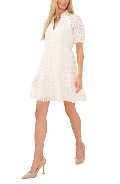Cece Puff Sleeve Babydoll Lace Minidress In New Ivory