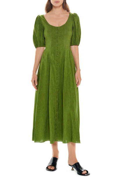 La Ligne Puff Sleeve Linen Blend Dress In Palm | ModeSens