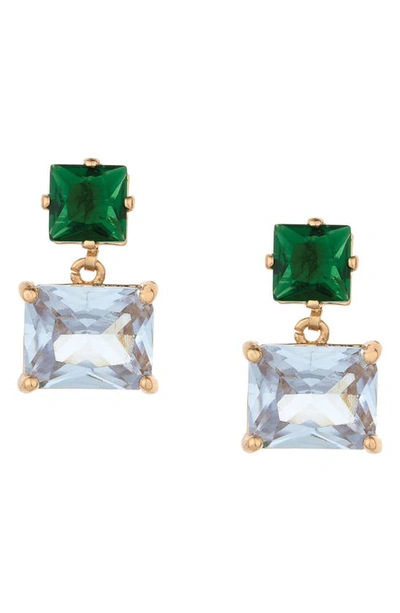 Ettika Crystal Square Drop Earrings In Green