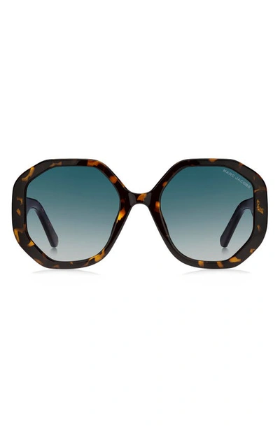 Marc Jacobs 53mm Gradient Round Sunglasses In Havana Blue Shaded