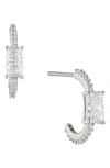 Nadri Tennis Small Emerald Cut Hoop Earrings In Rhodium