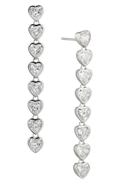 Nadri Heart Linear Drop Earrings In Rhodium