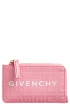 Givenchy G Cut Zip Coated Canvas & Leather Card Case In Bright Pink