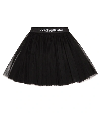 Dolce & Gabbana Kids' Logo Tulle Mini Skirt In Black