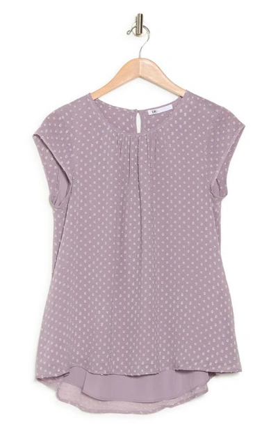 Dr2 By Daniel Rainn Floral Clip Dot Cap Sleeve Tunic Blouse In Wisteria