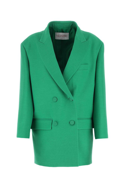 Valentino Oversized Double-breasted Wool And Silk-blend Crepe Blazer In Grün