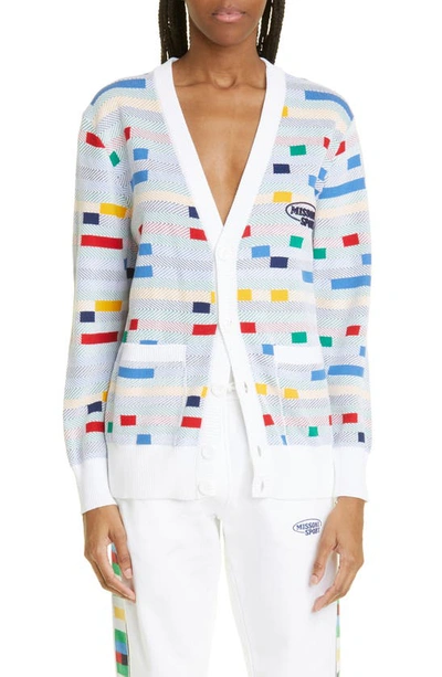 Missoni Embroidered Sport Logo Cardigan In White With Multicolor
