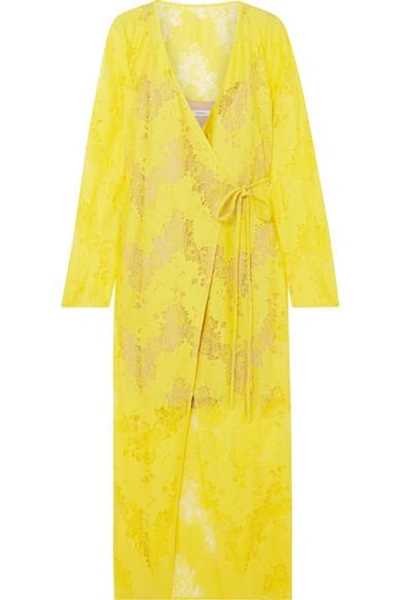 Goen J Lace Wrap Midi Dress In Yellow