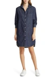 Frank & Eileen Mary Long Sleeve Denim Shirtdress In Raw Rinse Denim